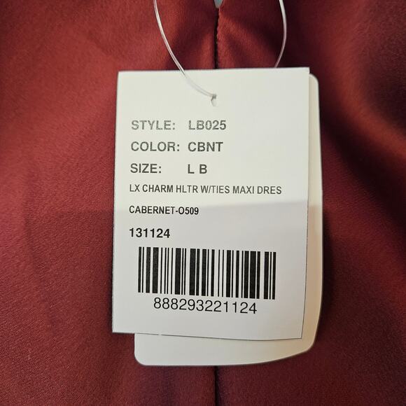 Lovely Cabernet Halter with Ties Satin Gown Size L NWT Holiday Party Event - Picture 6 of 8